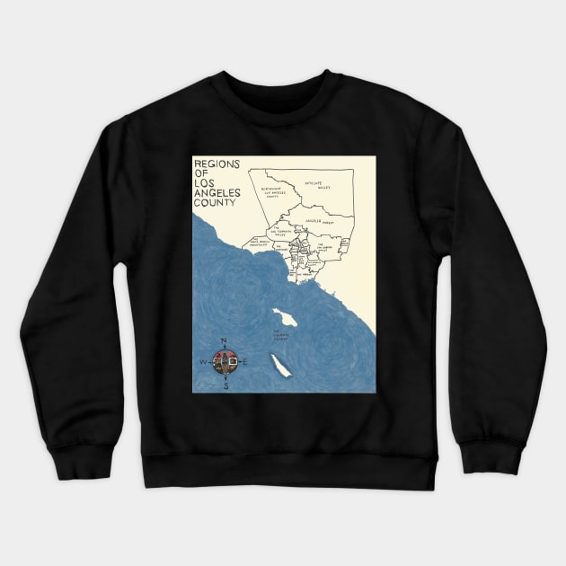 Regions of Los Angeles County Crewneck Sweatshirt by PendersleighAndSonsCartography